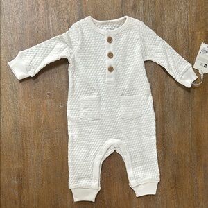 White Textured Baby Romper